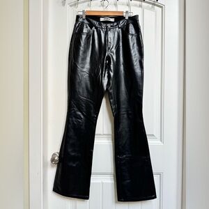 Mavi Black Vegan Leather Molly Low-Rise Zip Fly Flare Pants. Size 31” x 34”